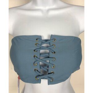 Pily Q Womens Bikini Top Size L Sky Blue Strapless Lace Up New with Tags